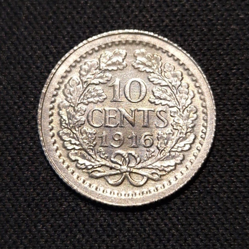 10 cent 1916, Postzegels en Munten, Verzenden, Zilver, 10 cent, Koningin Wilhelmina