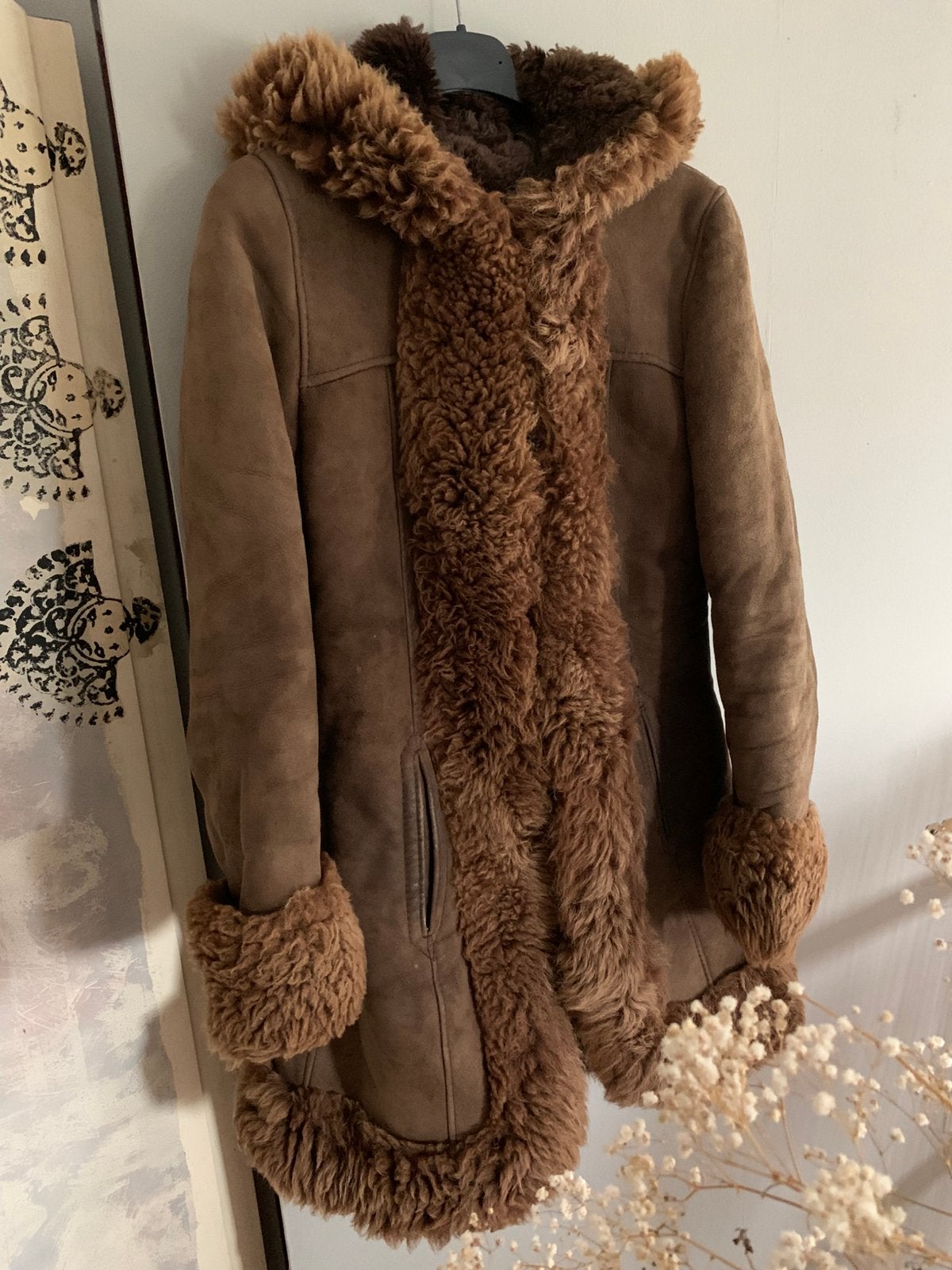 Afghaanse lammy coat met capuchon XS bohemian jas, Kleding | Dames, -, Ophalen of Verzenden, Zo goed als nieuw, Maat 34 (XS) of kleiner