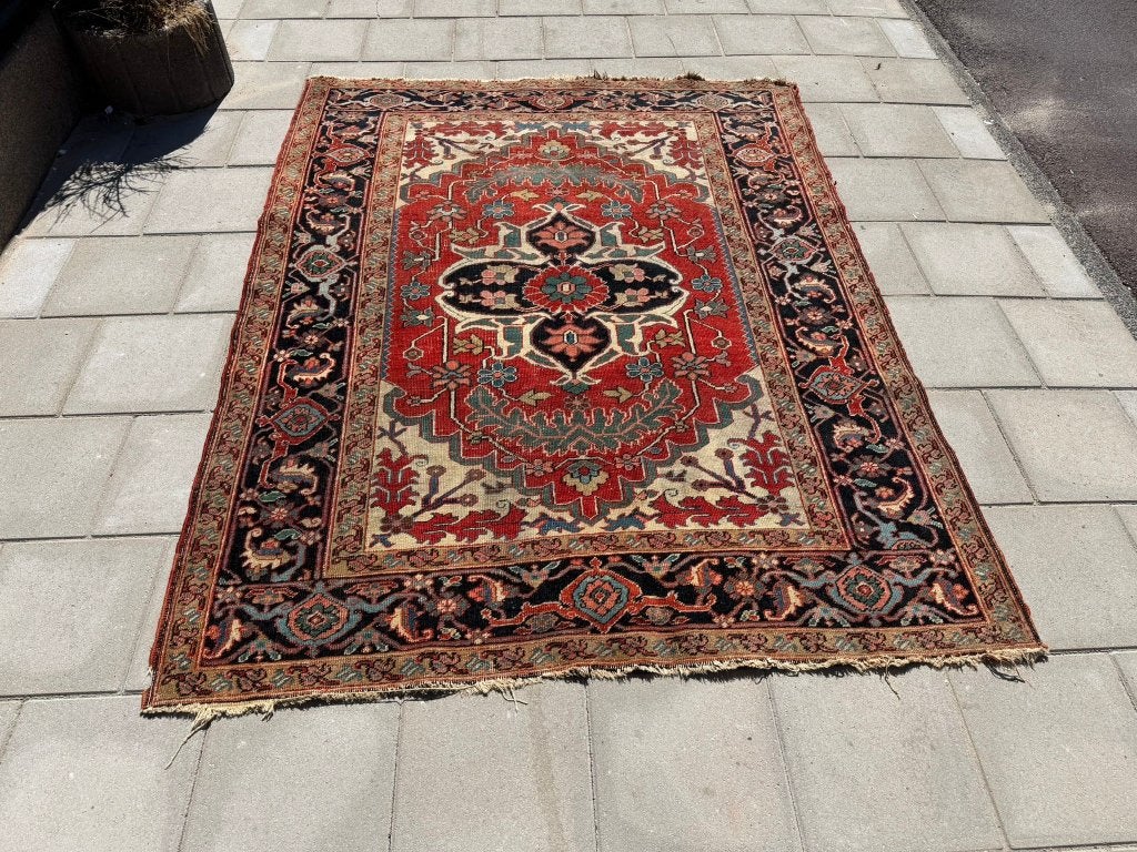 Antiek Heriz Sarab tapijt – 195  153 cm, Gebruikt, Geel, Ophalen of Verzenden, NA