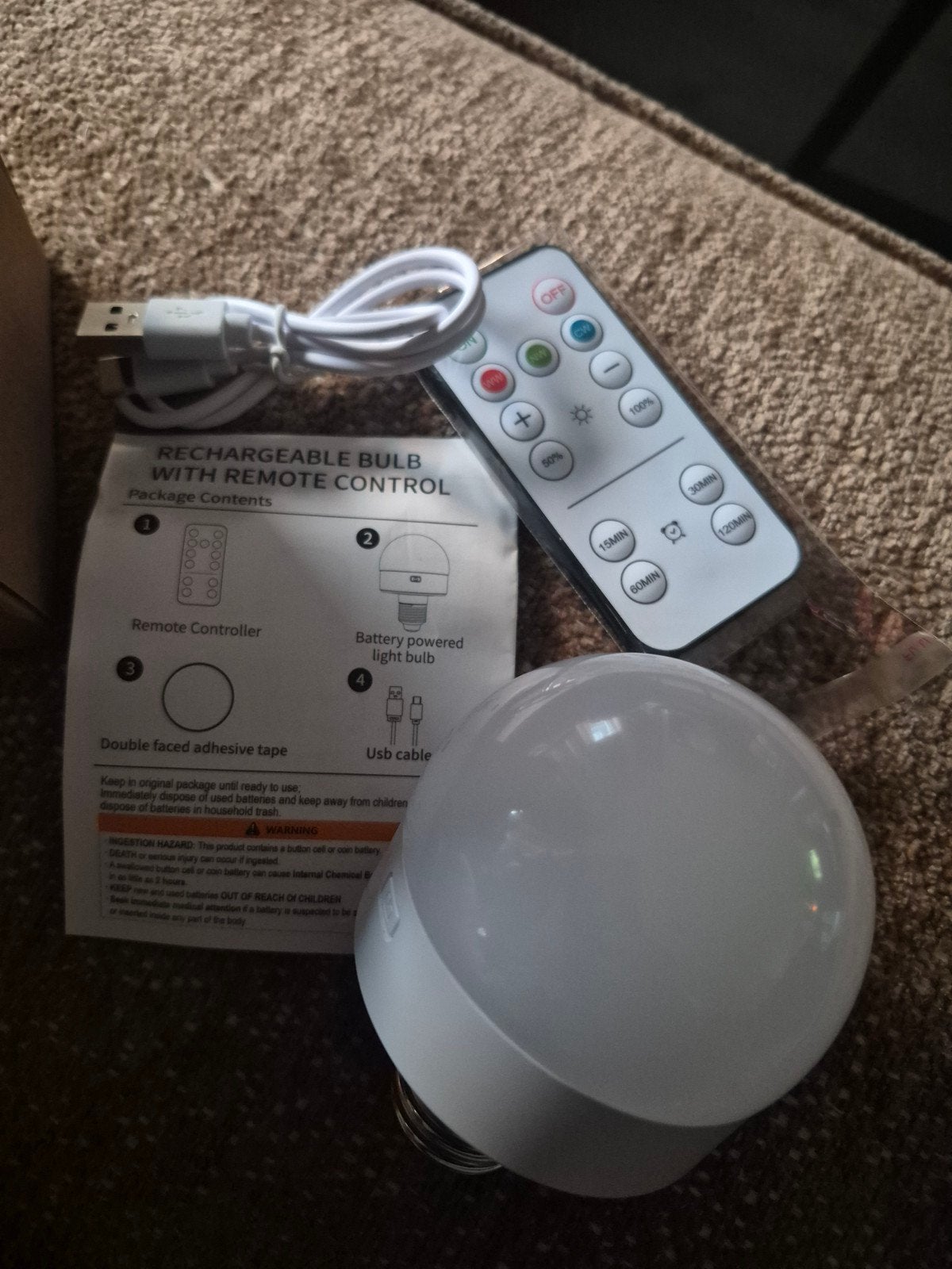 Oplaadbare LED Lamp met Afstandsbediening E27, Wit, Overige merken, Kunststof, Verzenden