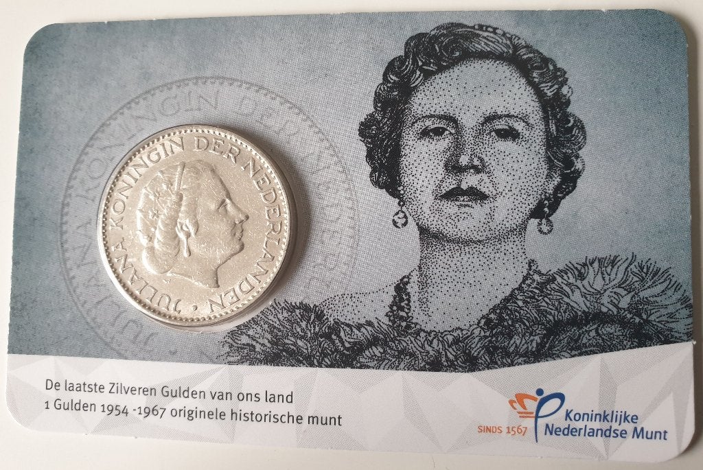 Coincard bijna afscheid 60 jaar zilveren Gulden 1963, Ophalen of Verzenden, Koningin Juliana, 1 gulden, Losse munt