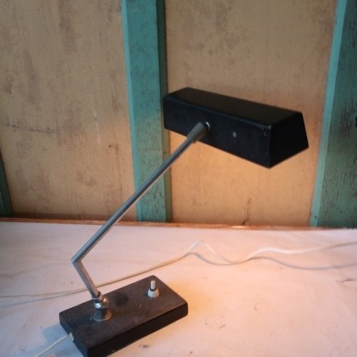 Tafel lamp metaal bureau buro vintage industrie retro indus, Bureaulamp, Vintage, Zwart, Metaal