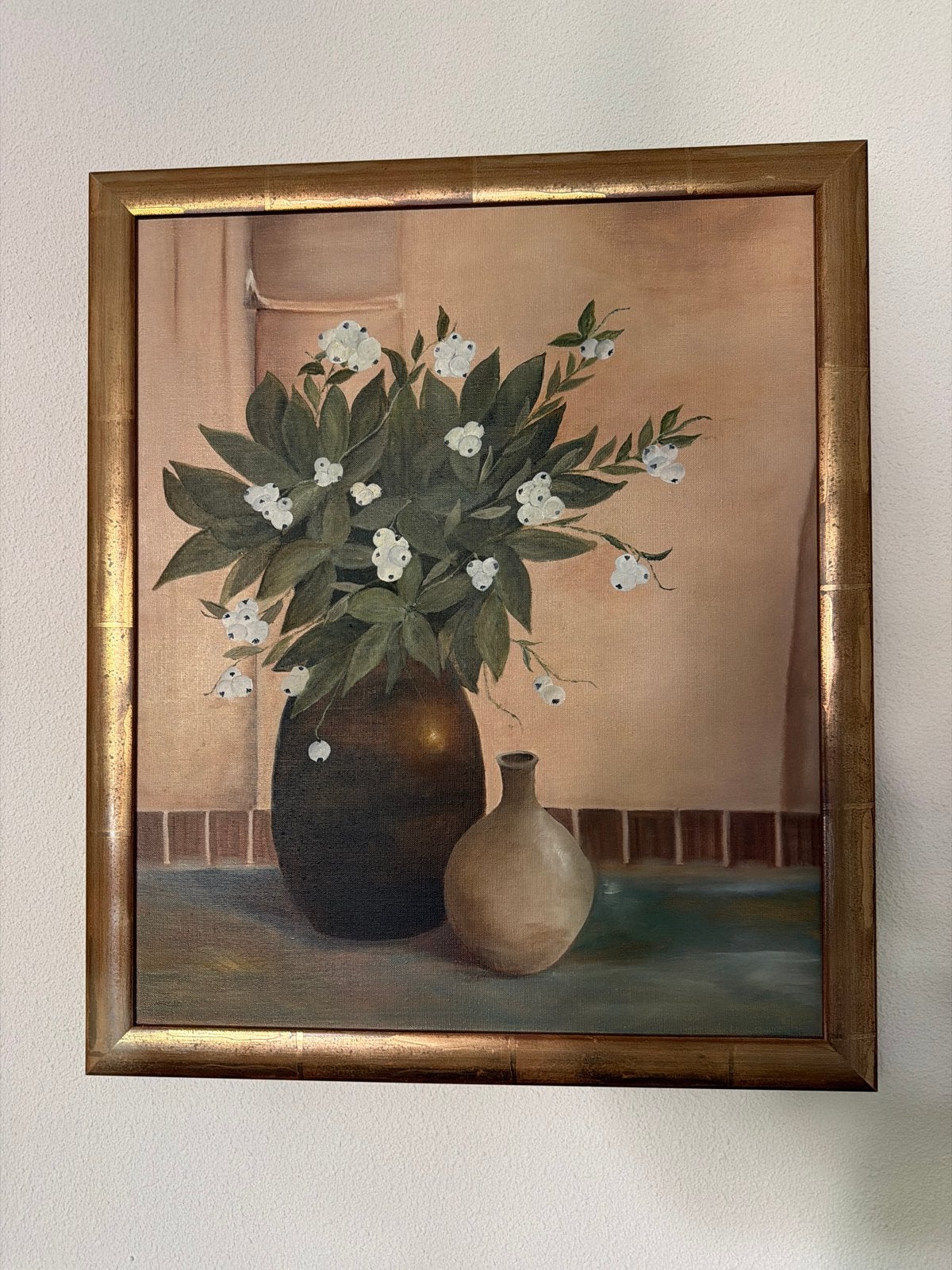Stilleven met witte bessen en vazen, Antiek en Kunst, Kunst | Schilderijen | Klassiek, Stilleven, Realistisch, Olieverf, Doek