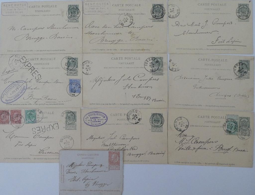 Briefkaart, 1894/1895, Brugge, Fort Lapin, Coolkerke – 10x, Ophalen of Verzenden, Briefkaart