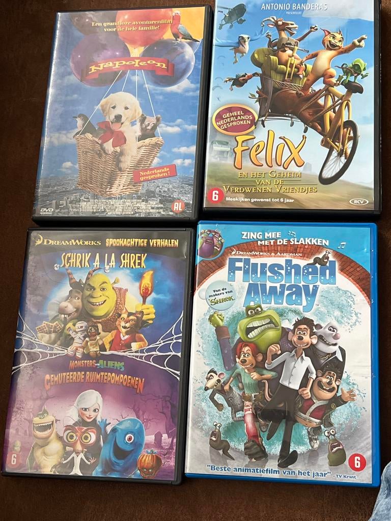 4 Kinder DVD's: Flushed Away, Felix, Napoleon, Spookverhalen, Gebruikt, Alle leeftijden, Ophalen of Verzenden, Komedie