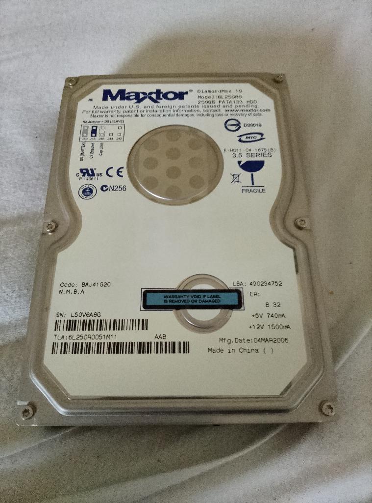 Maxtor DiamondMax 250 GB, Maxtor, Intern, Gebruikt, PATA