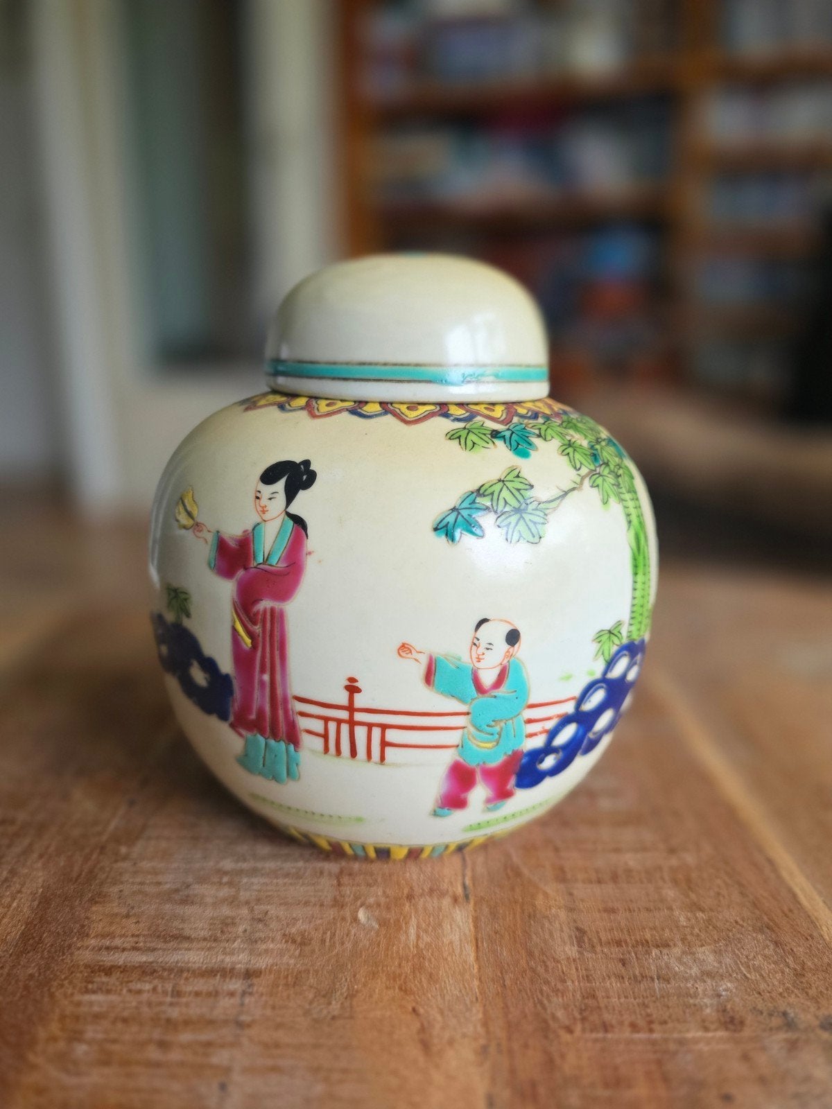 Vintage Chinese gemberpot – vrouw en kinderen – 13,5 cm, Ophalen of Verzenden
