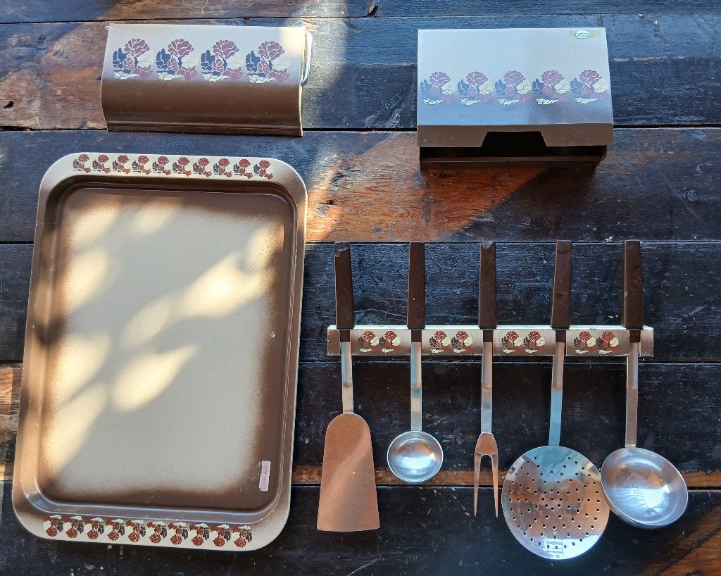Vintage Brabantia Batique set keukenhulpen, jaren 70., Beige, Ophalen of Verzenden, Metaal, Brabantia