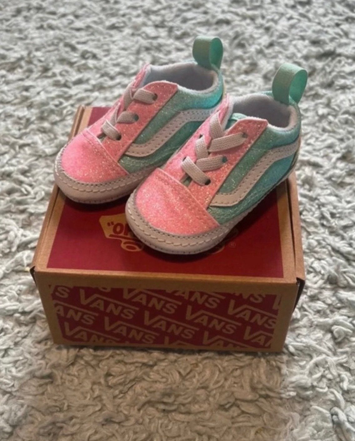 Vans Old Skool Crib babyschoentjes - Roze/Mint Glitter, Kinderen en Baby's, Babykleding | Schoentjes en Sokjes, Schoentjes, Meisje