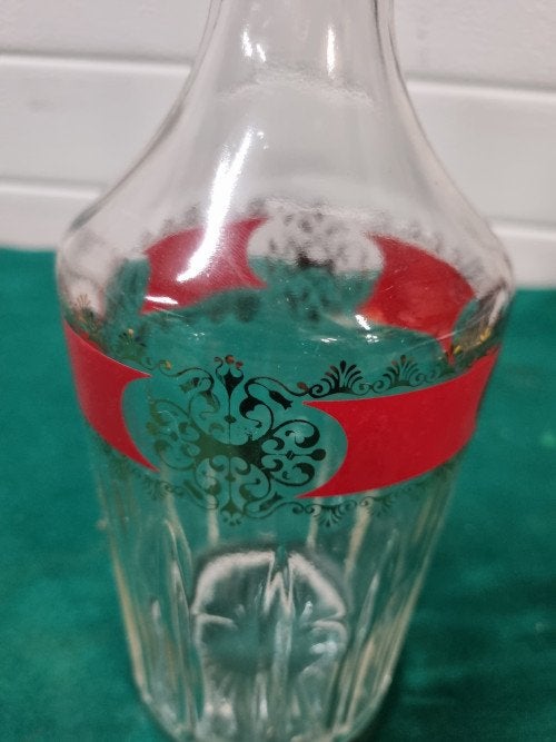 karaf glas met goud rode band, Ophalen of Verzenden, 'T Olde Gre-j, Info@toldegrej.nl, Endepoelstraat 20f Didam