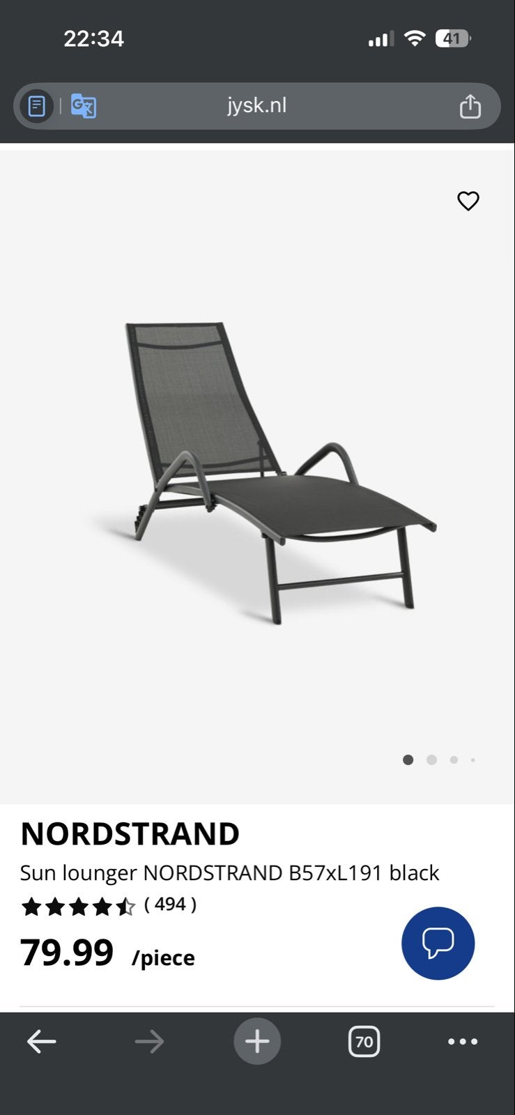 Zo goed als nieuwe ligstoel van Jysk, direct klaar voor gebr, Tuin en Terras, Ophalen, Zo goed als nieuw, Metaal, Verstelbaar