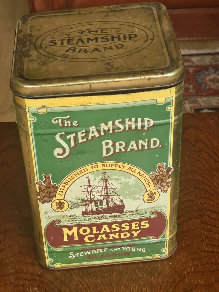 Vintage 'The Steamship Brand' Molasses Candy blik, Verzamelen, Ophalen of Verzenden