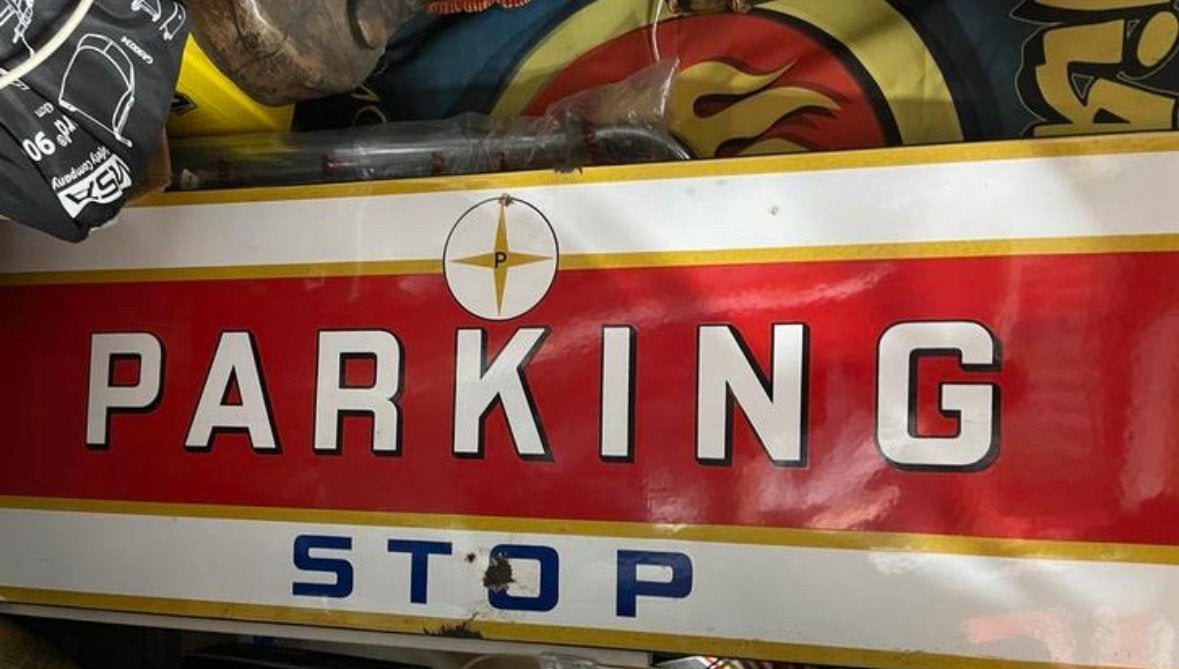 Vintage Emaille Parkeerbord 'PARKING STOP', Ophalen