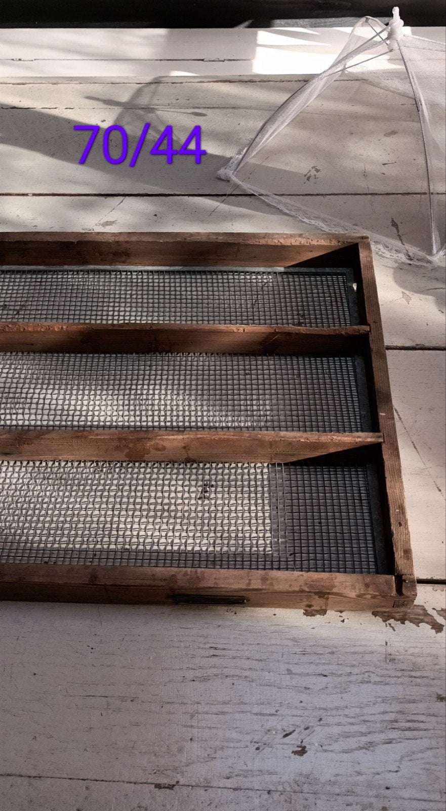 Vintage houten droogrek met gaas - 70x44 cm, Antiek en Kunst, Ophalen of Verzenden