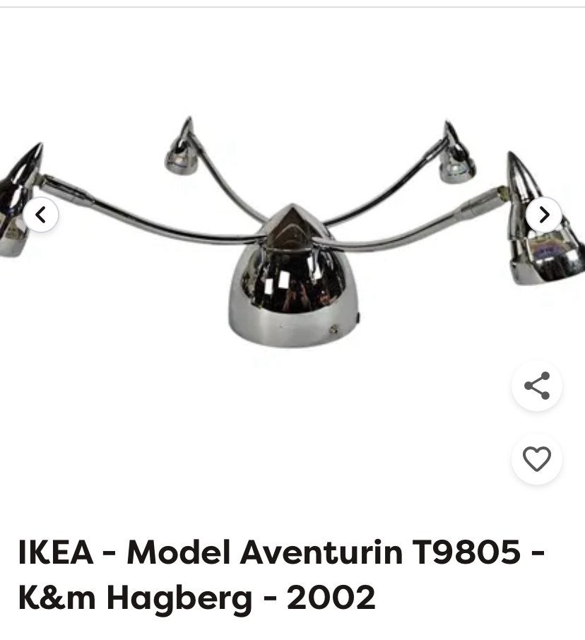 Vintage IKEA Aventurin Plafondlamp - Marianne Hagberg, Zilver, Vintage, Verstelbaar, Ophalen of Verzenden