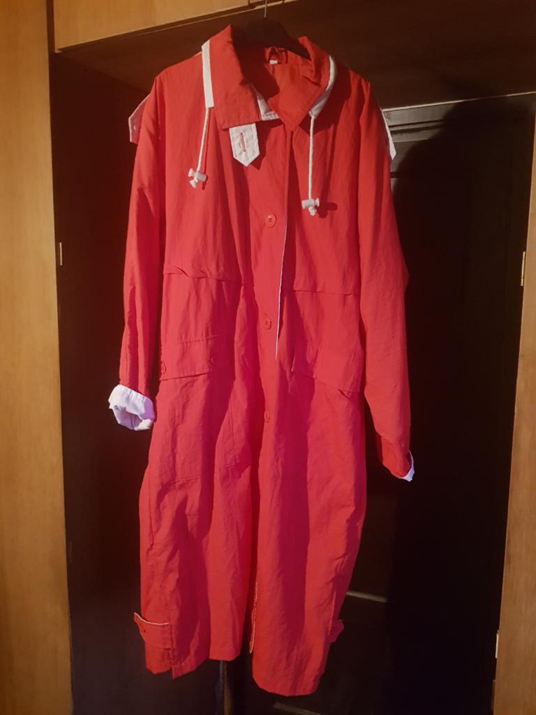 Lange rood/witte zomerjas – maat M, Kleding | Dames, Jassen | Zomer, Ophalen of Verzenden, Maat 38/40 (M), Rood