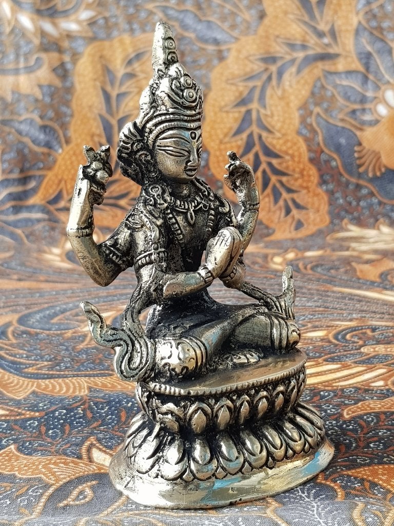 Mooi origineel oud Oosters tempelbeeldje van brons 12 cm., Zilver, Handgemaakt, India, Ophalen of Verzenden