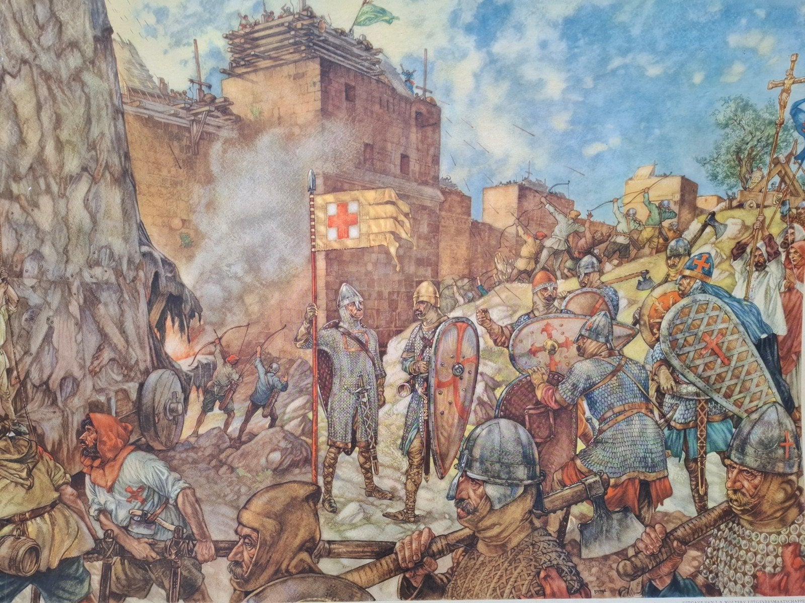 Vintage schoolplaat Kruisvaarders voor Jeruzalem 1099, Antiek en Kunst, Ophalen of Verzenden