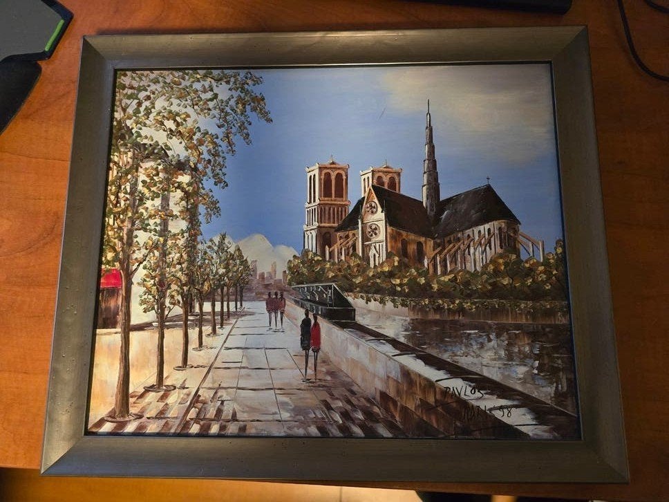 Olieverfschilderij Notre Dame Parijs - gesigneerd Pavlos, Ophalen of Verzenden