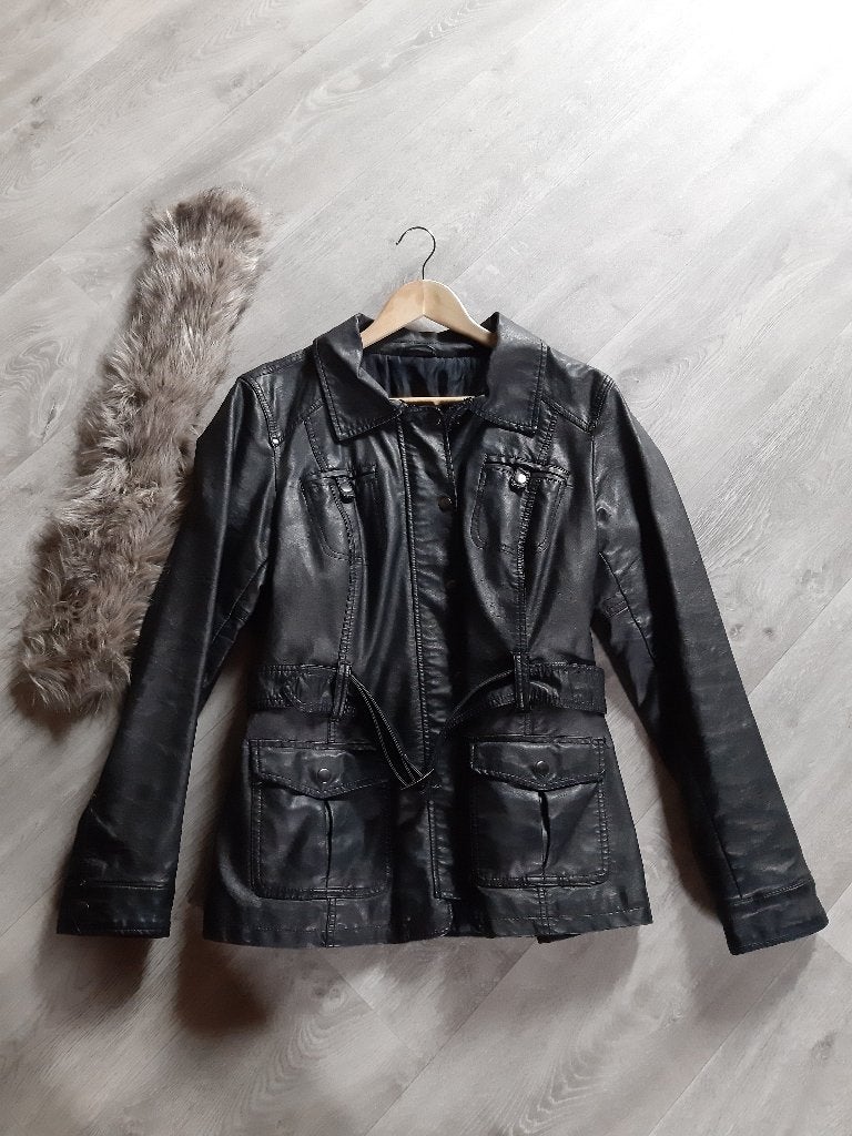 Dames winter jas - leder look - maat 44 - donker bruin, Ophalen of Verzenden, Zo goed als nieuw, Maat 42/44 (L), Blauw