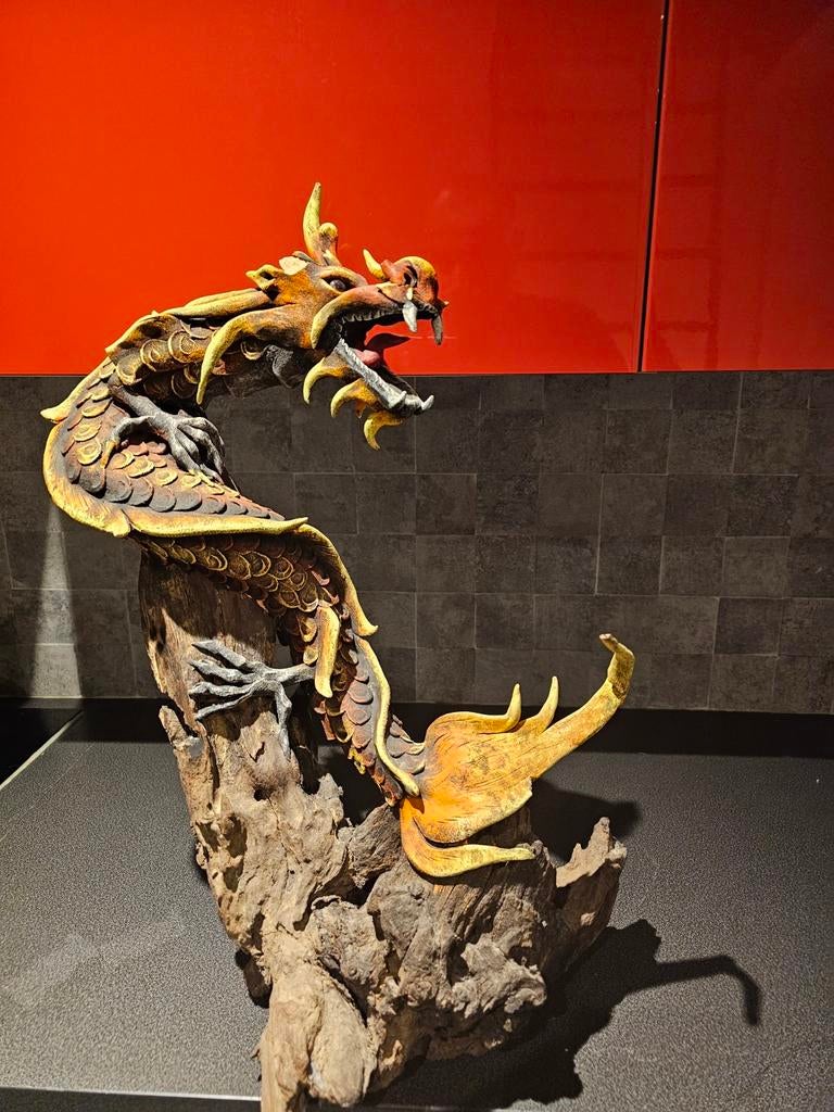 Grote Houten Draak - 61 cm - Decoratief (mist hand/hoorn), Overige onderwerpen, Handgemaakt, Beeld, Hout
