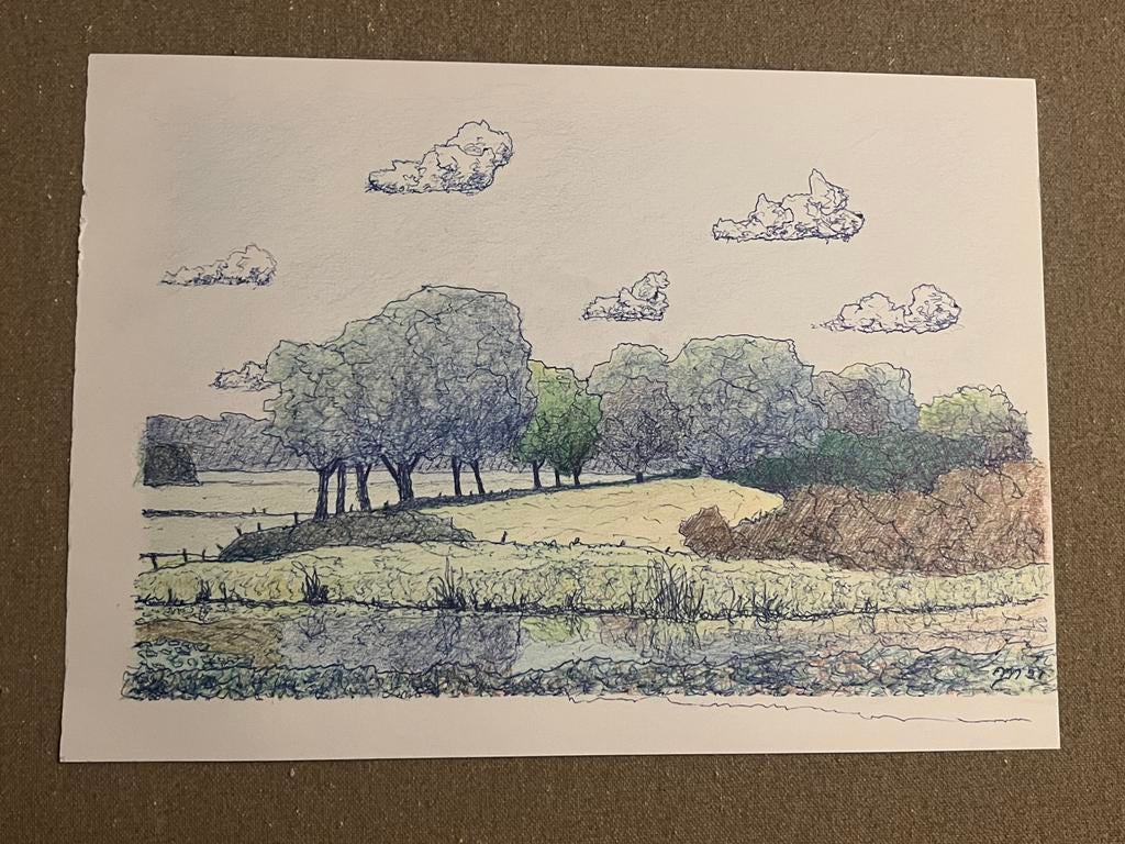 Koos Modderman – Gemengde techniek (30 x 21 cm), Antiek en Kunst, Kunst | Etsen en Gravures, Ophalen of Verzenden