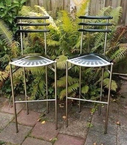 Zumsteg barkrukken, design Christian Erker, Gebruikt, Met voetsteun, 60 tot 90 cm, 2 krukken