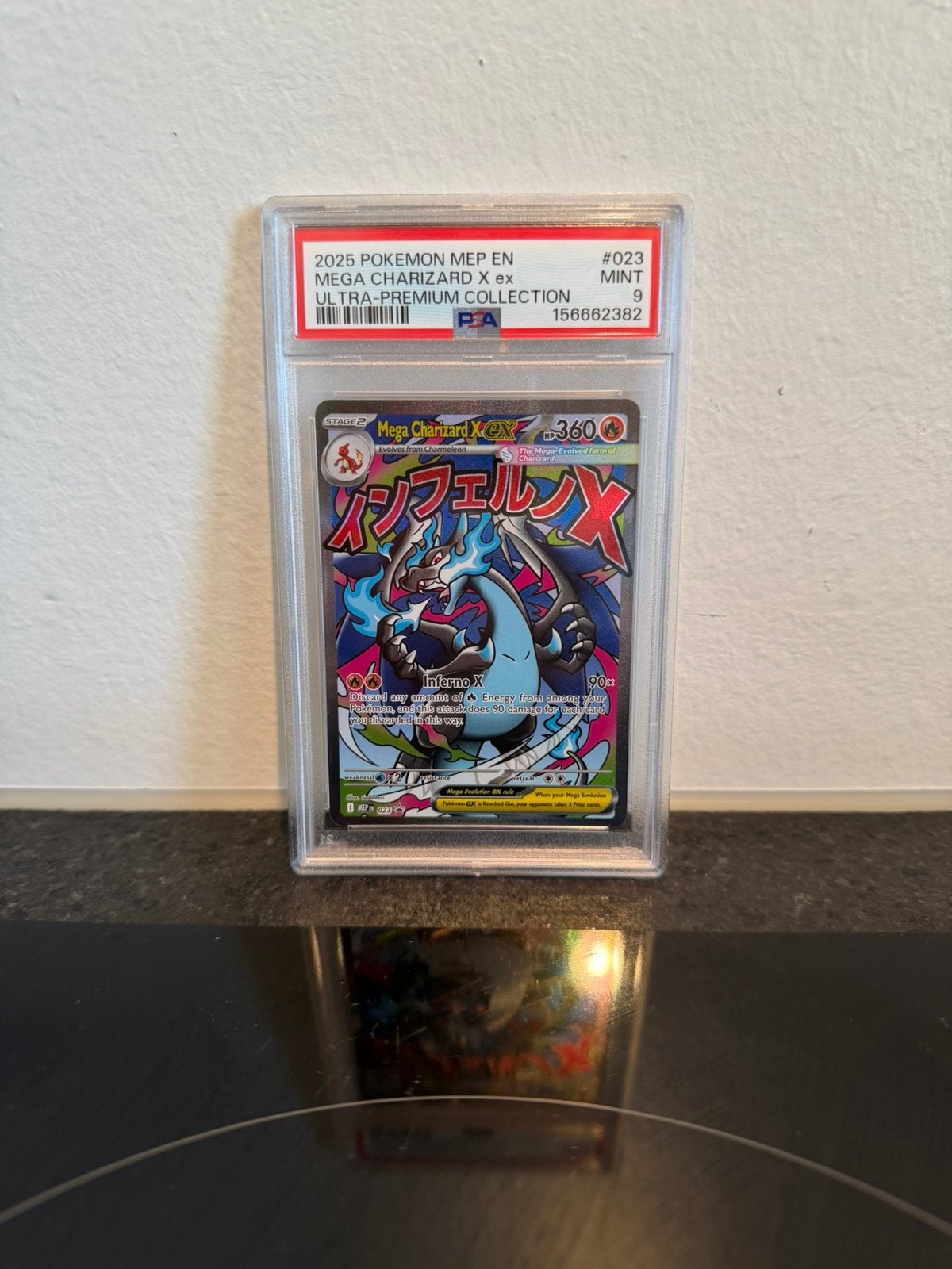 Mega Charizard X ex (MEP 023) PSA 9, Ophalen of Verzenden, Nieuw, Losse kaart, Foil