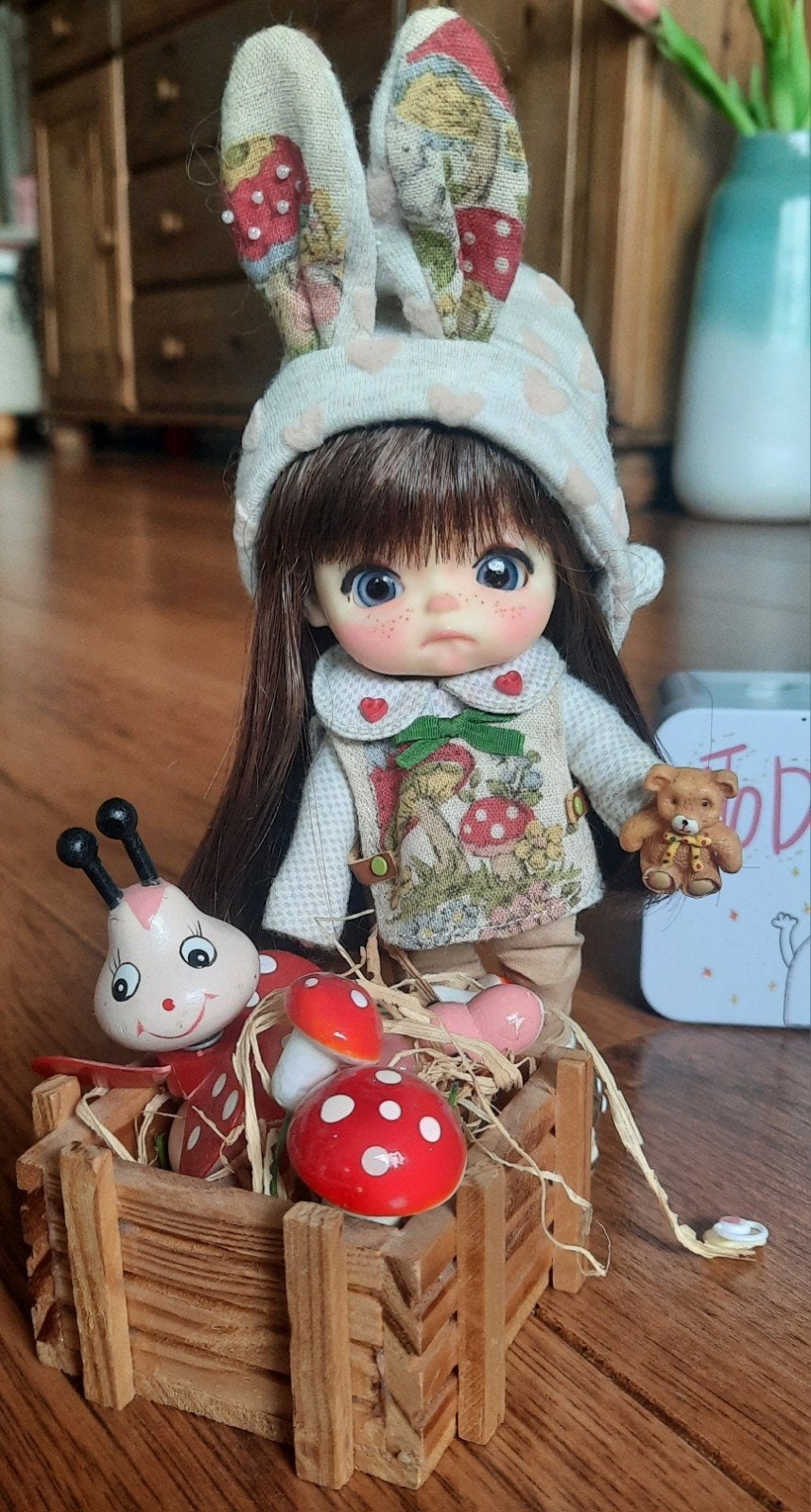 Bjd 13 cm ooak StoDoll ob11 fullset popje., Verzamelen, Poppen, Zo goed als nieuw, Pop, Ophalen of Verzenden