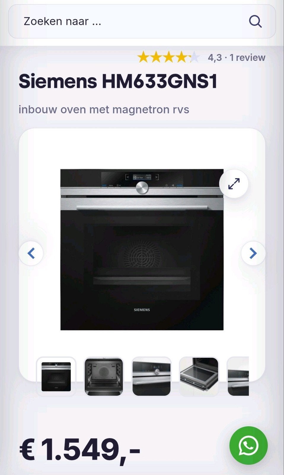 Siemens inbouw Combi-oven combioven HM633GNS160cm, Witgoed en Apparatuur, Ovens, 45 tot 50 cm, Siemens, Ophalen of Verzenden, Inbouw