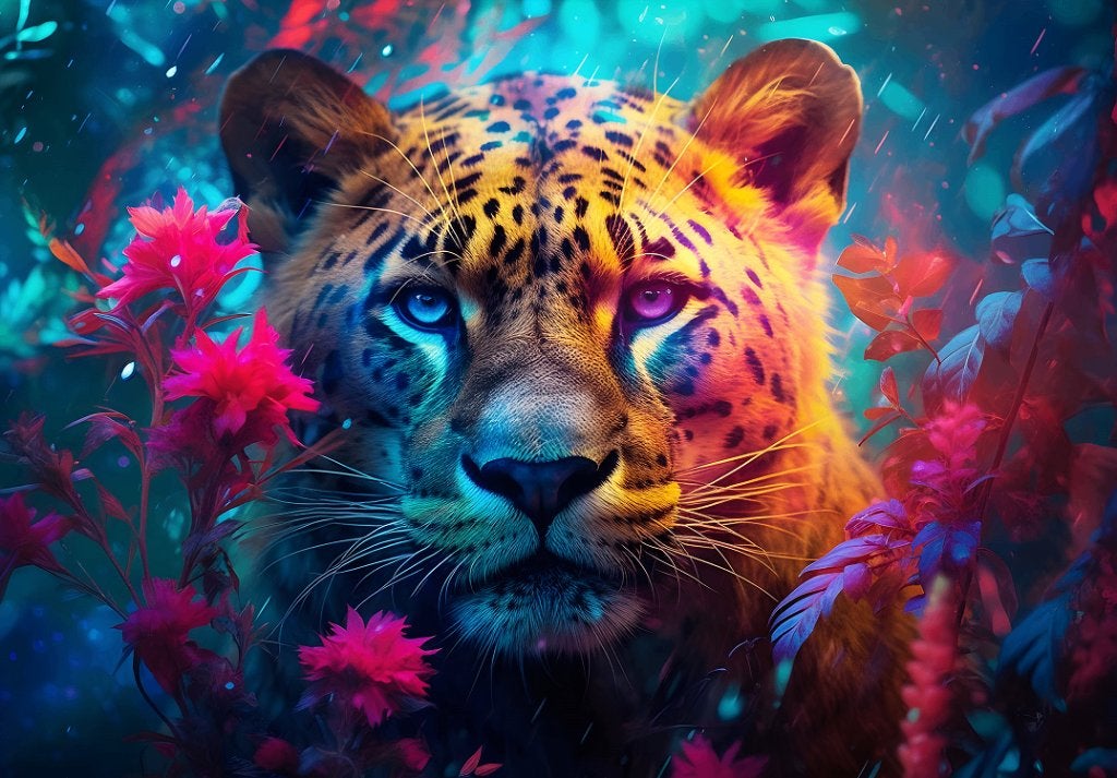 Panter fotobehang Bloemen | standaard & op maat | Muurdeco, Verzenden, Fotobehang