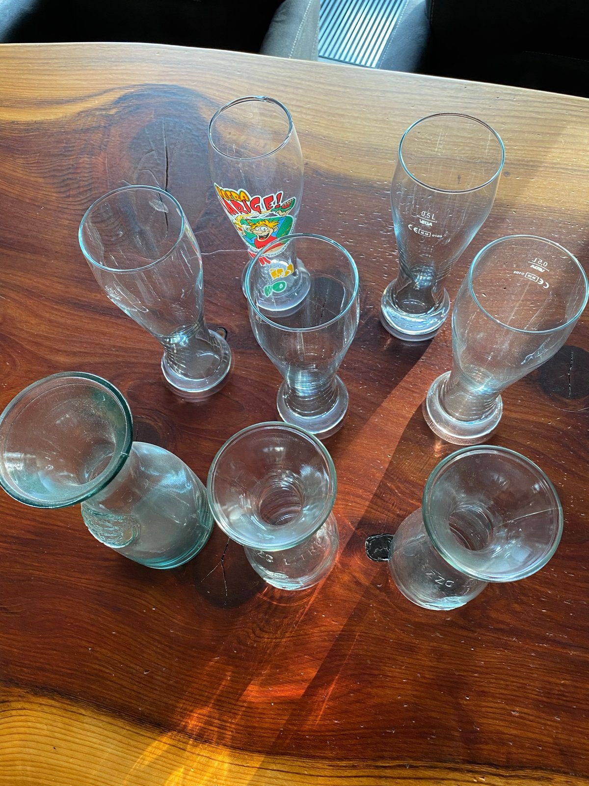 Gratis: 3 grote pinda glazen en 5 halve liter bierglazen, Ophalen, Gebruikt, Glas