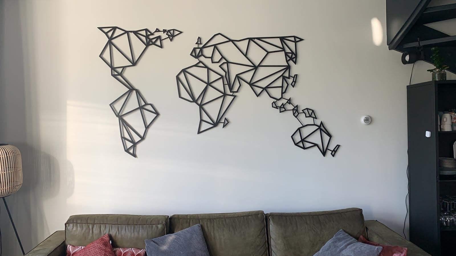 Metalen Wereldkaart Wanddecoratie - 200 x 150cm, Metaal, Wandsculptuur, Zwart, Ophalen of Verzenden