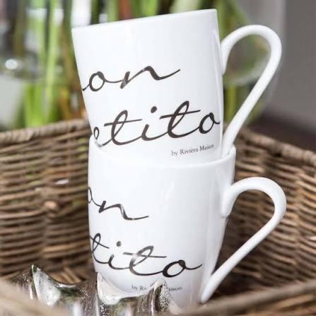 GEZOCHT: Riviera Maison Buon Appetito mok, Huis en Inrichting, Ophalen of Verzenden, Zo goed als nieuw, Overige stijlen, Kop(pen) en/of Schotel(s)