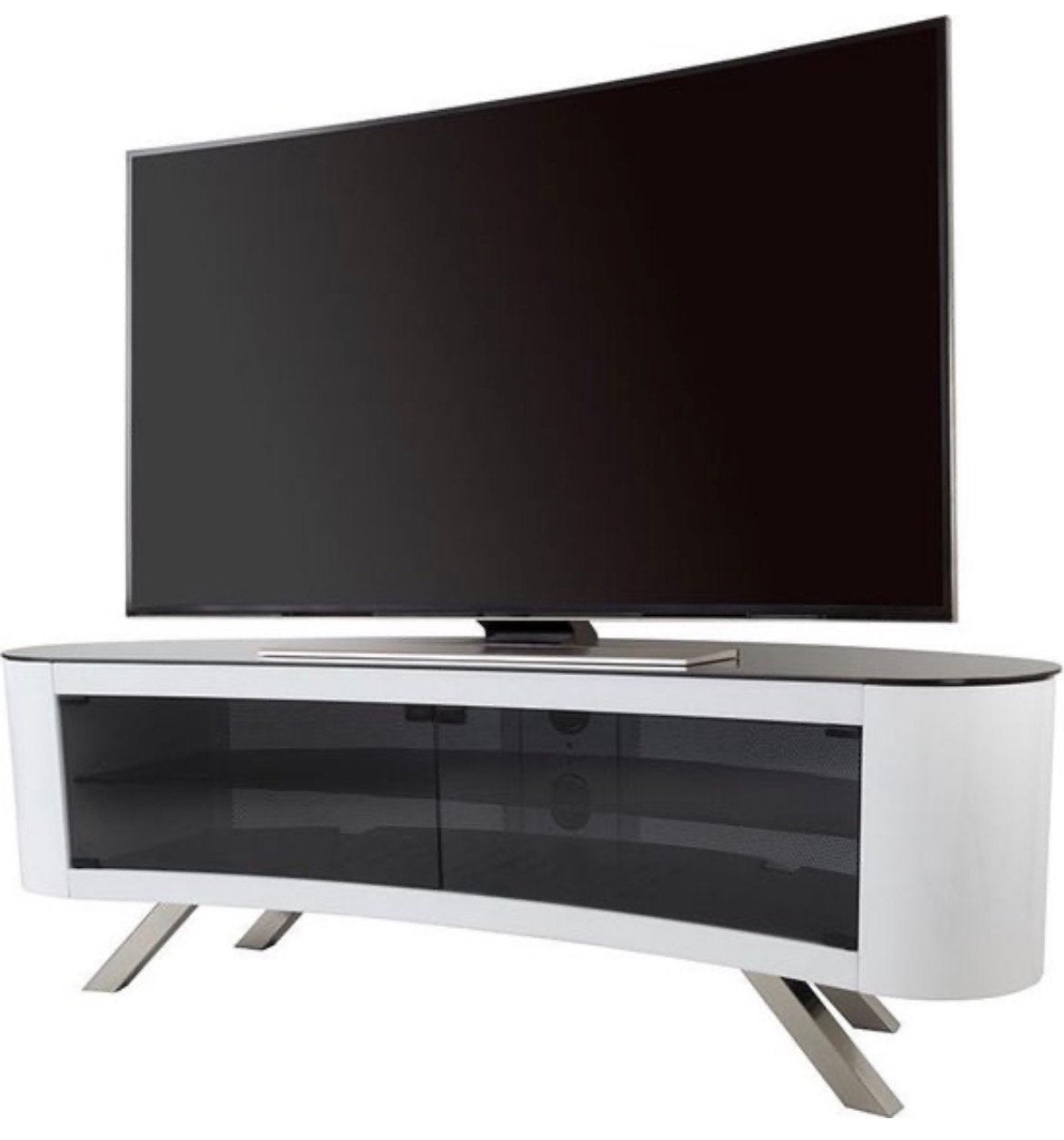 AVF gebogen TVmeubel hoogglans wit tot 70” tv’s (was €499!), Huis en Inrichting, Kasten | Televisiemeubels, Ophalen, 100 tot 150 cm