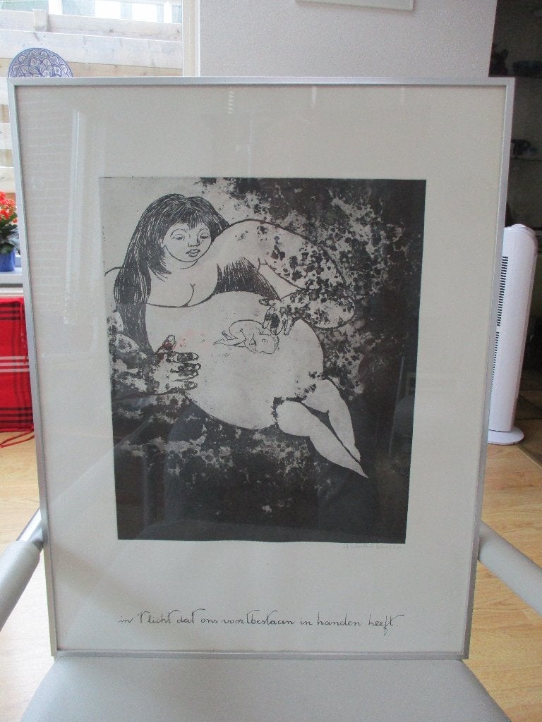 Ans Wortel - ets - Moeder en kind - abstract figuratief, Antiek en Kunst, Kunst | Etsen en Gravures, Ophalen, Ingelijst, Portret