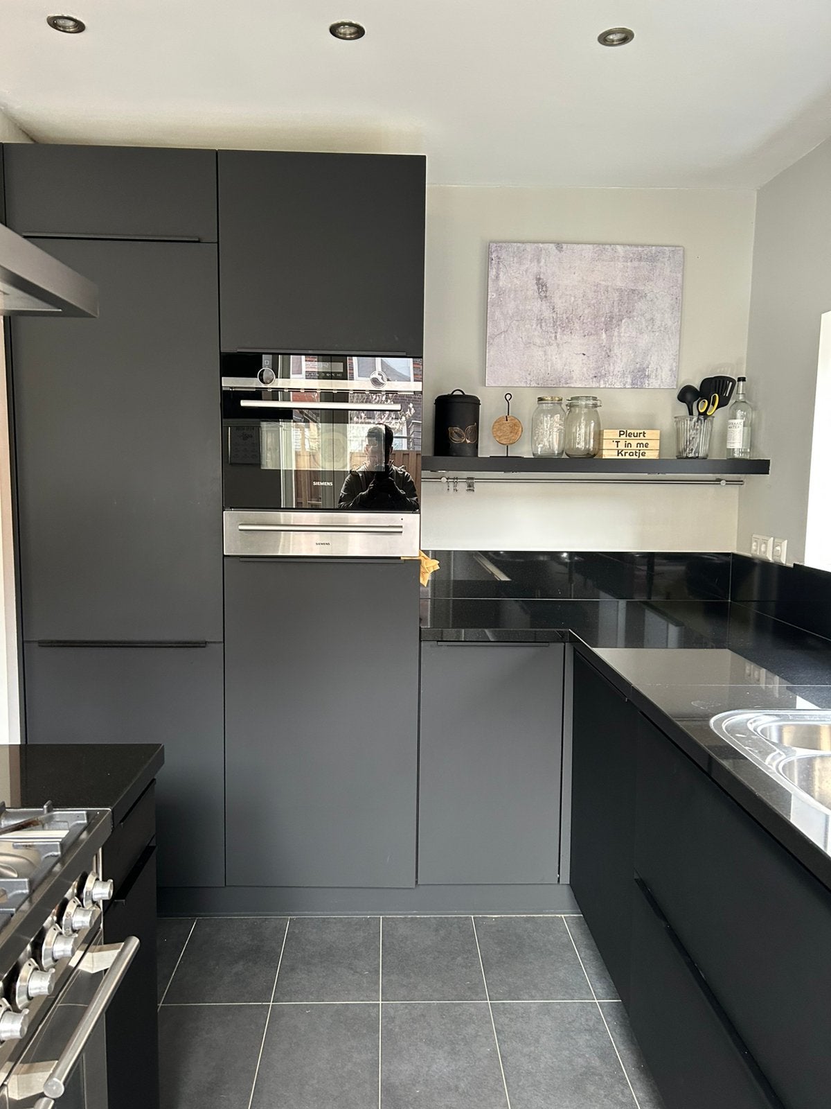 Complete zwarte hoekkeuken. Incl Boretti, Siemens, Quooker., Ophalen, Gebruikt, Zwart, Hoekkeuken