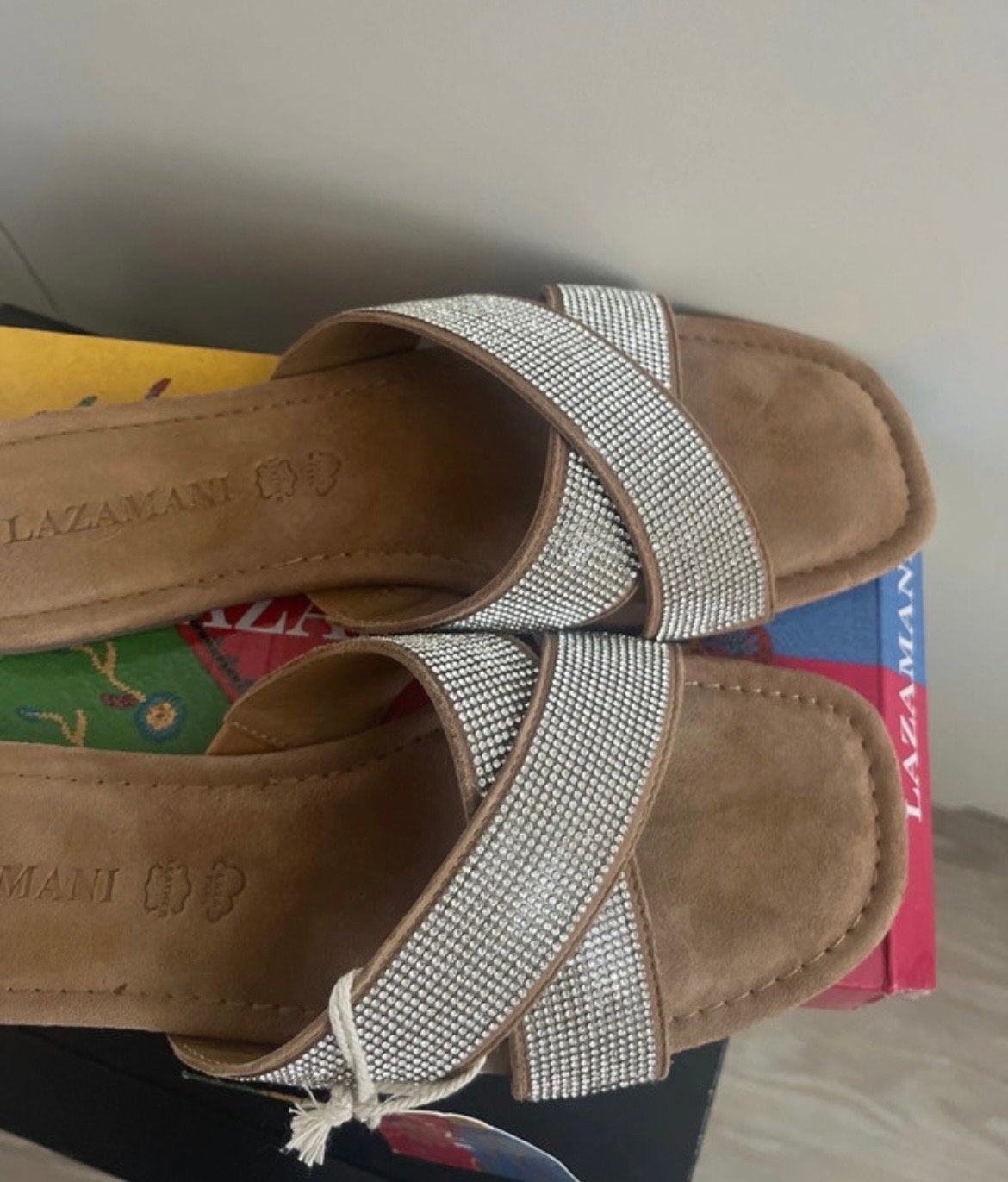 Lazamani slippers met glitters, nieuw, maat 42, Kleding | Dames, Schoenen, Slippers, Overige kleuren, Nieuw, Ophalen of Verzenden
