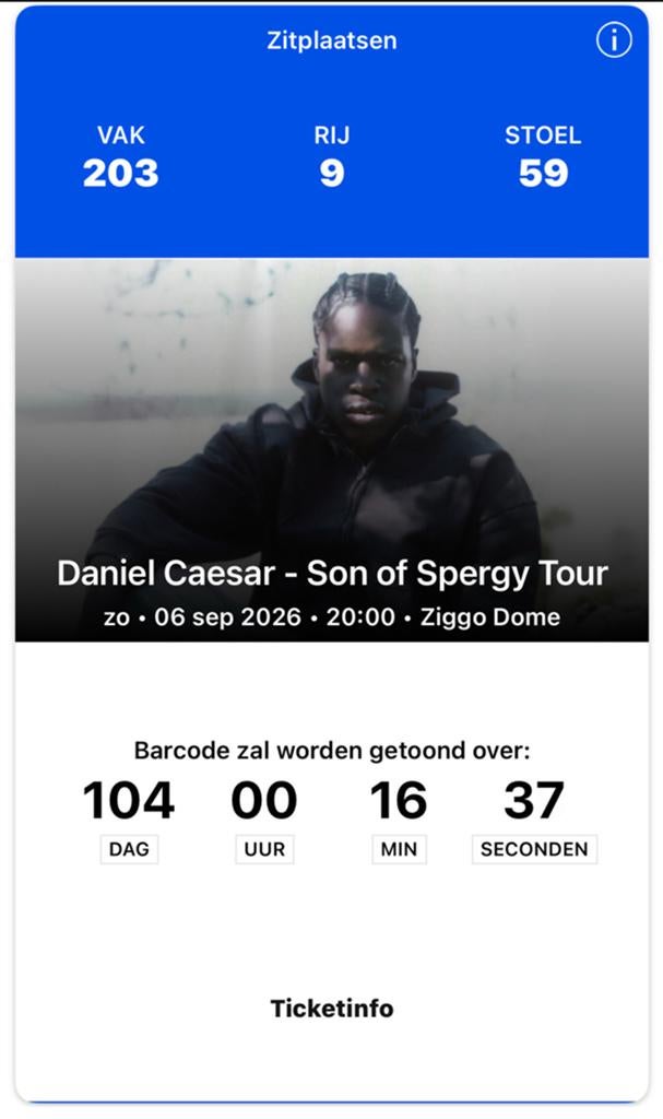 Daniel Caesar concert 2026 Ziggo Dome, Tickets en Kaartjes, Eén persoon