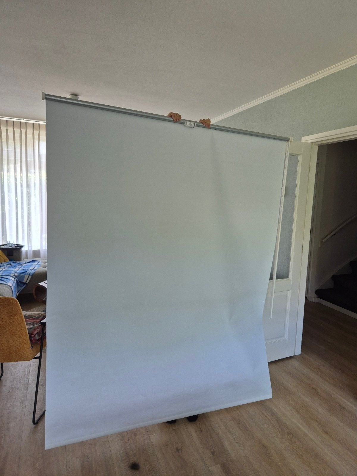 Rolgordijn wit 190 cm lang, 164.5 cm tussen muren, Huis en Inrichting, Ophalen, Gebruikt, Overige merken, Inclusief montageonderdelen