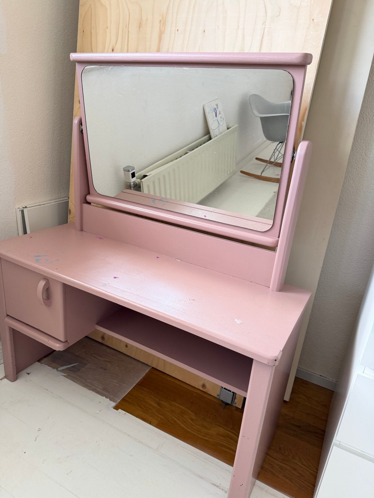 Roze kaptafel met spiegel en lade, Ophalen, Gebruikt, 100 tot 150 cm, Minder dan 100 cm