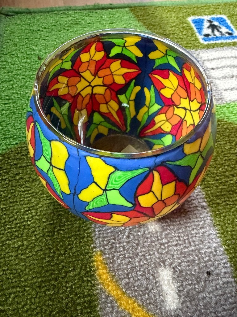 Waxinelichtjes houder gekleurd bloemen, Meerkleurig, Waxinelichthouder, Ophalen of Verzenden, Glas