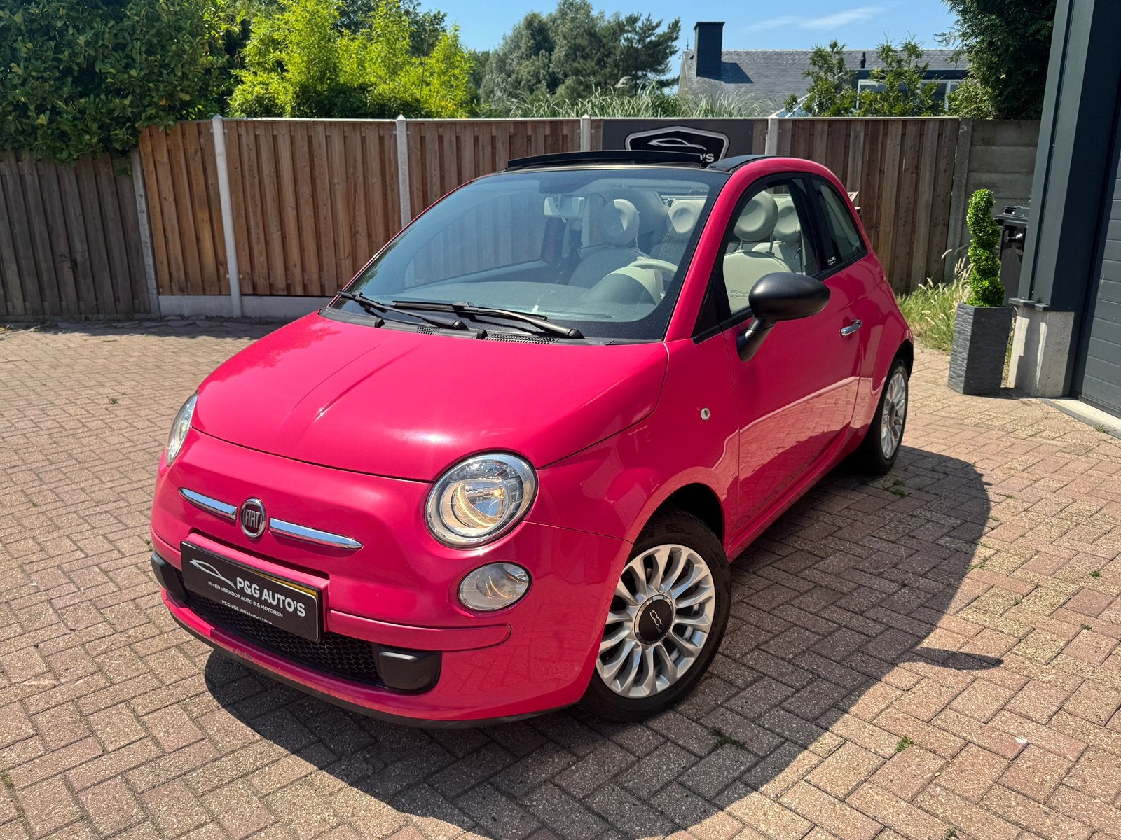 Fiat 500 1.2 C 2013 cabrio Roze, Electronic Stability Program (ESP), Leder en Stof, Handgeschakeld, 69 pk