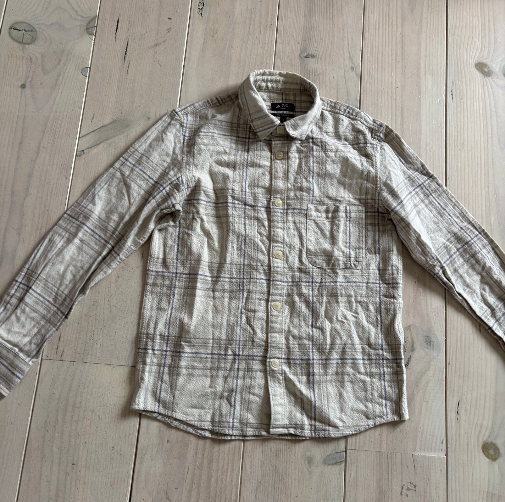 A.P.C. Flanellen overhemd maat S, Kleding | Heren, Ophalen of Verzenden, Zo goed als nieuw, Beige, Halswijdte 38 (S) of kleiner