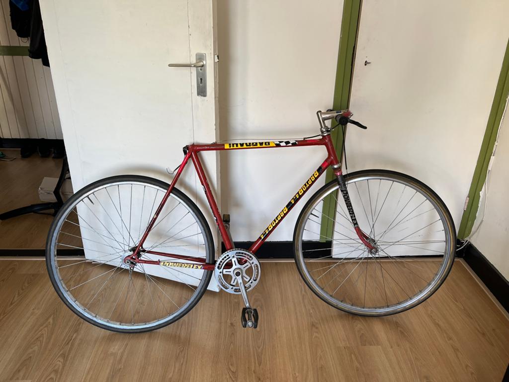Racefiets frame met single speed wielen, Fietsen en Brommers, Fietsonderdelen, Ophalen, Gebruikt, Racefiets, Frame