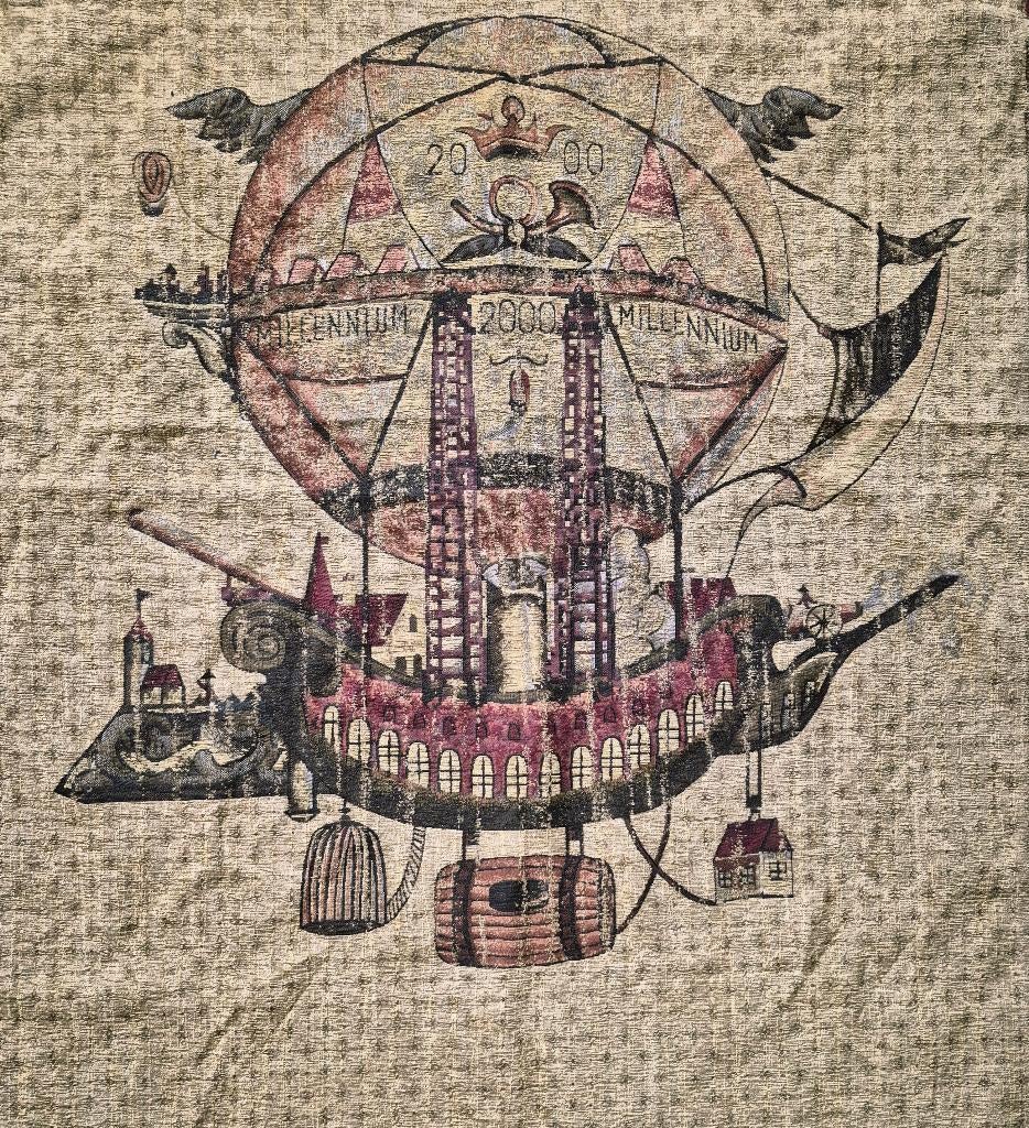 decoratiestuk wandkleed toont een fantasierijk luchtschip, Ophalen of Verzenden
