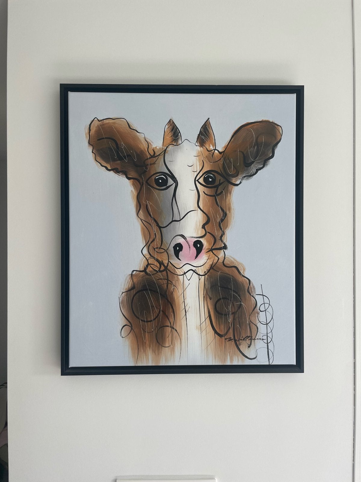 Schilderij koe, Huis en Inrichting, Ophalen, Zo goed als nieuw, 50 tot 75 cm, Schilderij