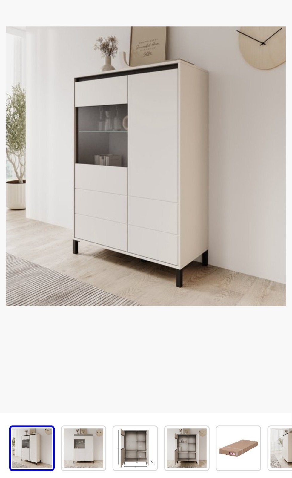 Nieuwe vitrinekast - Beige, Huis en Inrichting, Ophalen, Met deur(en), 100 tot 150 cm, Design