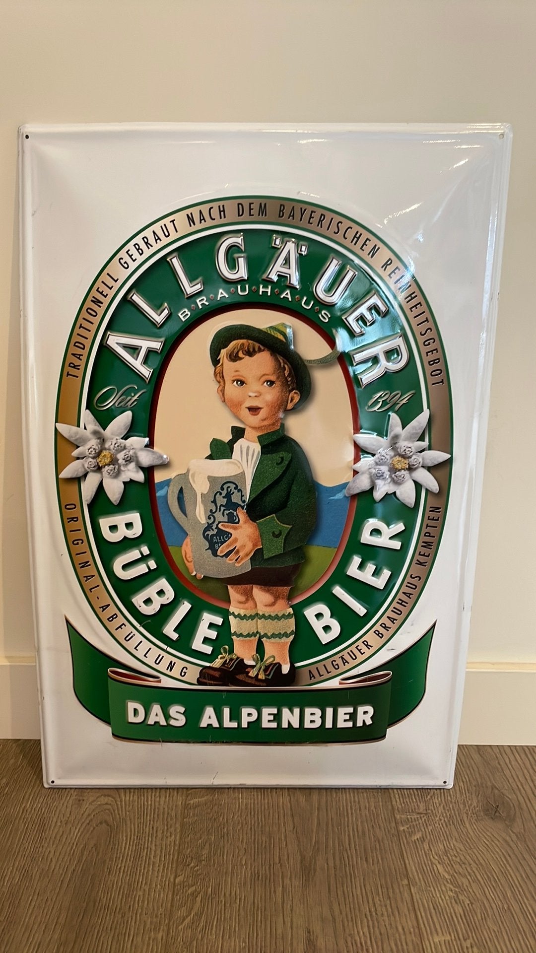 Leuk blikken reclamebord Büble Bier Das Alpenbier 60x40, Ophalen of Verzenden, Gebruikt, Reclamebord