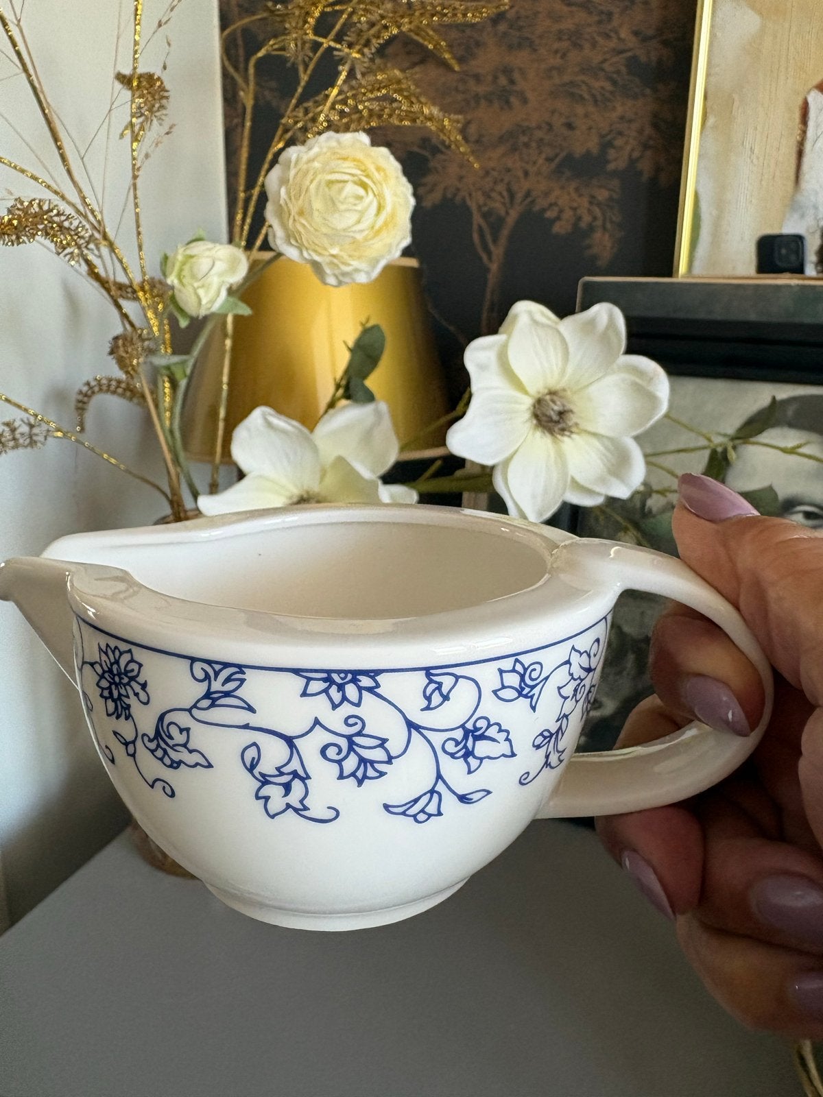 Villeroy & Boch Vintage Sauskom met Blauw Bloemenpatroon, Antiek en Kunst, Ophalen of Verzenden